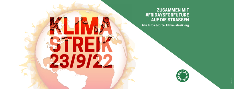 Banner "Klimastreik 23/09/22 - Zusammen mit #Fridaysforfuture auf die Straße"