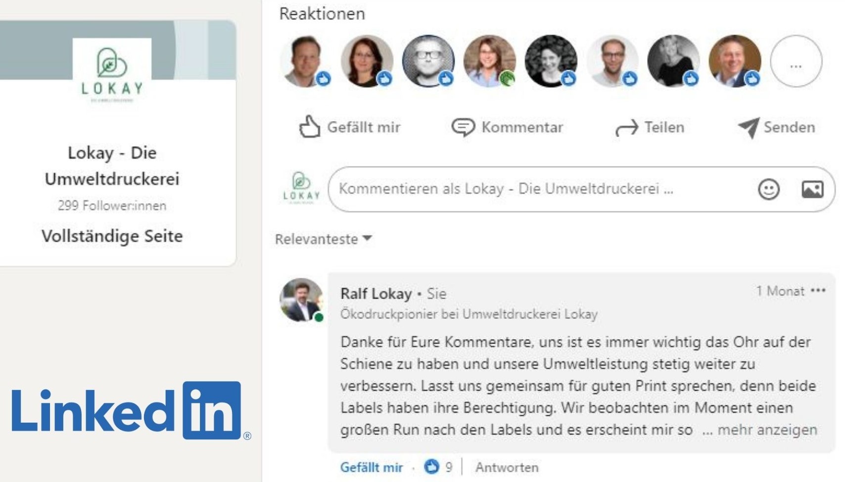Scrrenshot von LinkedIn mit zahlreichen Likes & einem Kommentar von Ralf Lokay 